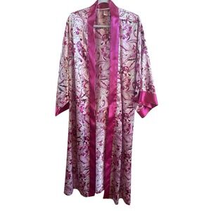 Seranda Pink Purple Floral Woman's Faux Silk Size‎ 4X Belted Long Sleeve Robe